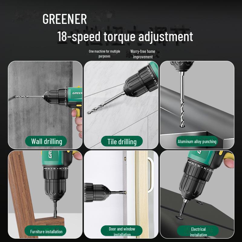Green Forest Rechargeable Lithium Hand Drill - Multi-Function Electric Screwdriver for Household & Wall Drilling