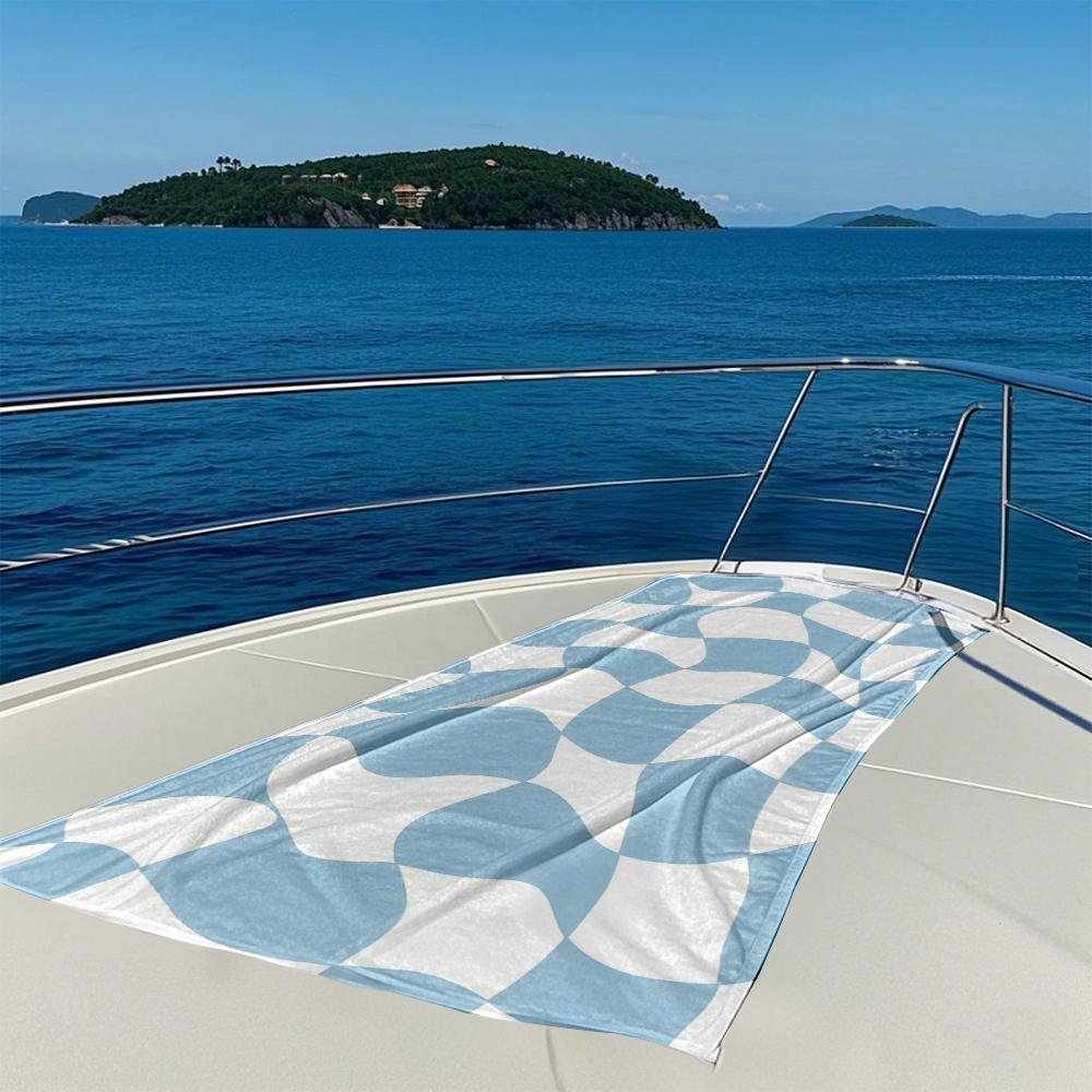 Blue Wavy Checker Quick Drying Bath Towel Microfiber beach towel - light weight swimming camping  yoga beach out
