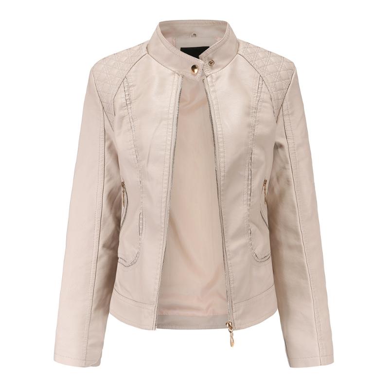 Giacca in pelle da donna alla moda, con colletto alto, in pelle PU, giacca in pelle da donna, cappotto in pelle da donna