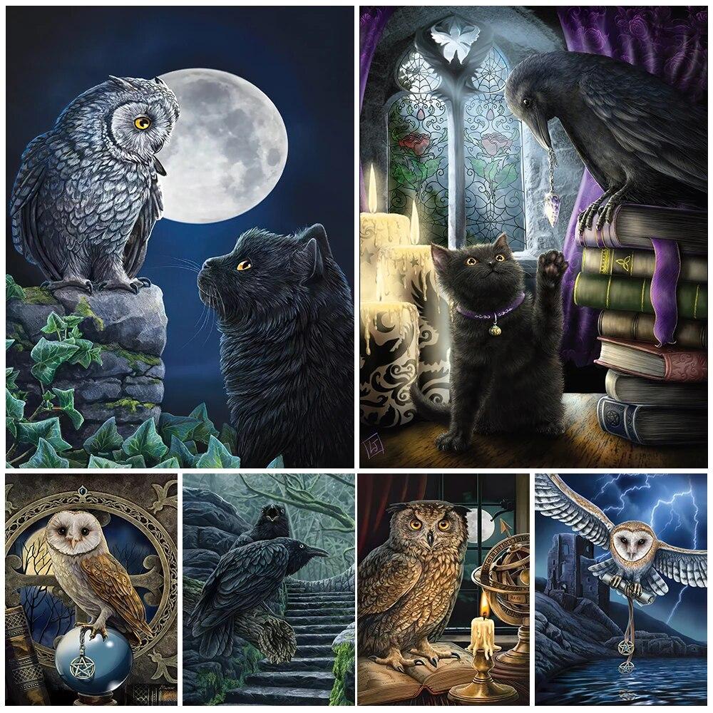 

The Witch Messenger Wall Art Холст Картина Таинственные совы и вороны Wicca Art Плакат и принты Колдовство Украшение дома без рамки