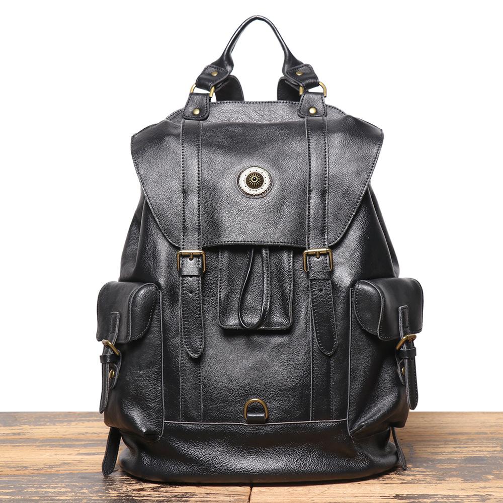 Vintage Men S Leather Backpack Vegetable Tanned Leather Large Capacity Business Travel Backpack Cowhide Paratrooper Bag