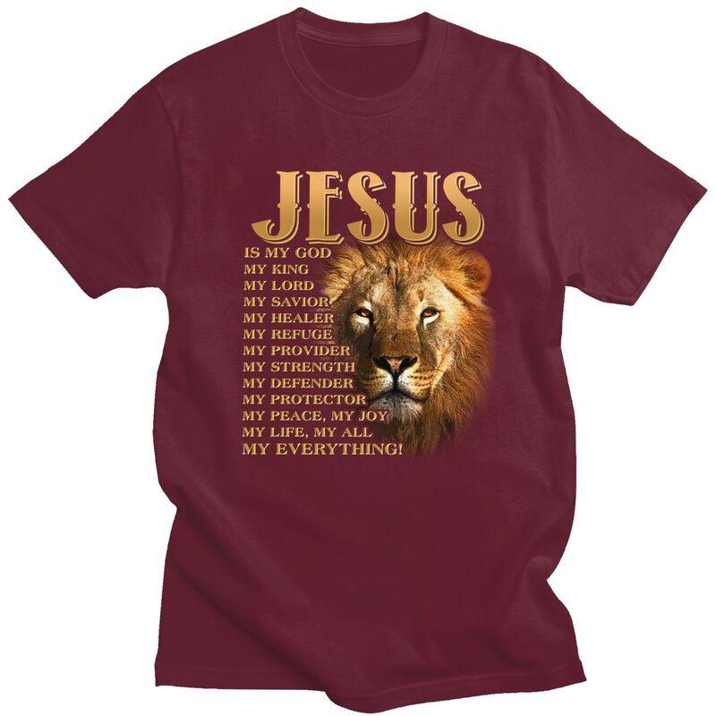 Custom Jesus Is My God My King Lion T Shirts Men Pure Cotton Tees Tshirts Tshirt