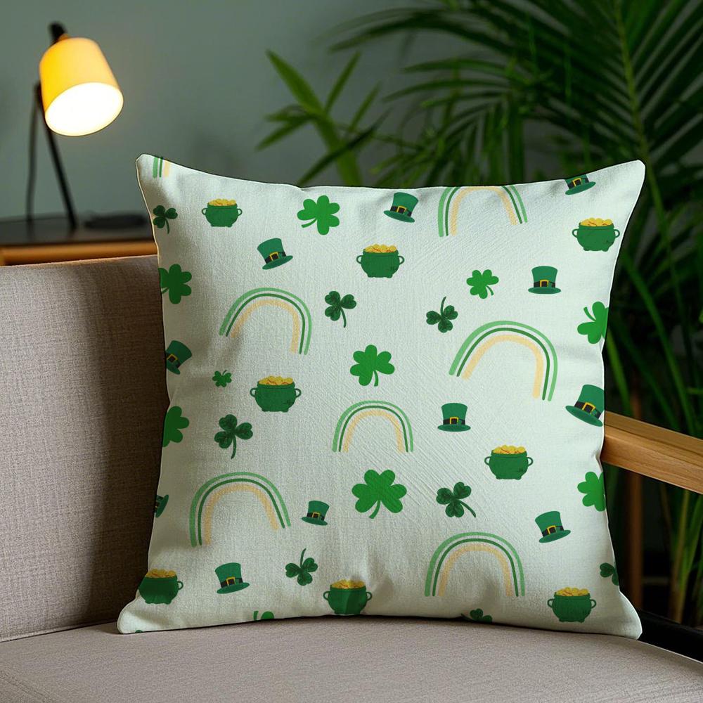 Funny St Patricks Day Cushion Cover Soft Plush Fabric DoubleSided Printed Sofa Cushion Cover for All Seasons Home Decor Gift