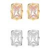 925 Sterling Silver Fine Stud Earrings 18K Gold Plated Zircon Square Princess Cut Trendy Wedding Gift Elegant Luxury Four Claw