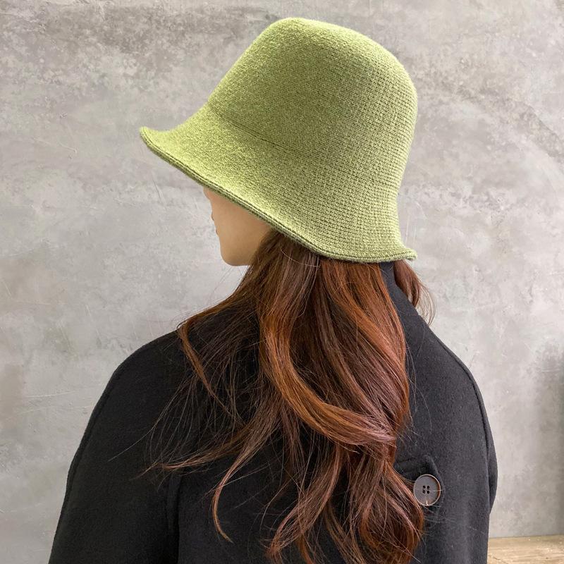 Solid Color Large Brim Wool Bucket Hat Autumn and Winter Plain Retro Washbasin Hat Knitted Bucket Hat