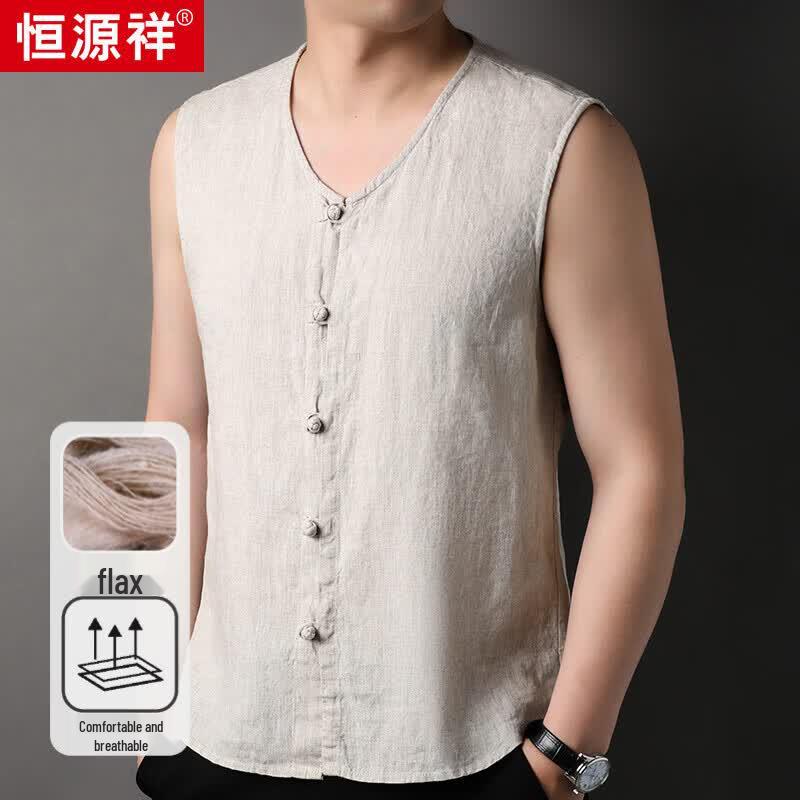 Men s Solid Linen Summer V-Neck Vest L