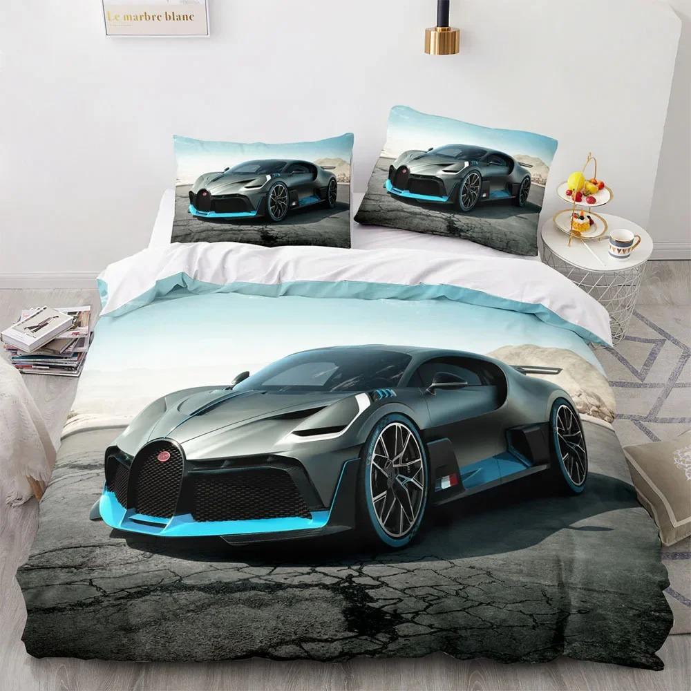 Sportwagen Supercar Rennwagen Bettwäsche Set Schlafzimmer Weich Moderne Tagesdecken Bequem Kinder Bettbezug Deckenbezug Und Kissenbezug AU Single(140*210cm)3pcs gray