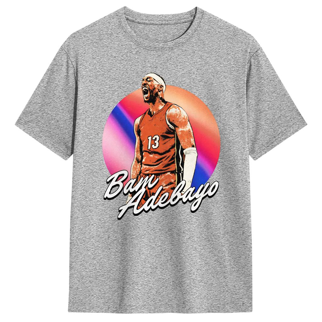 Bam Adebayo TShirt for Men Novelty Pure Cotton Tee Shirt Round Collar Short Sleeve T Shirts Birthday Present Tops
