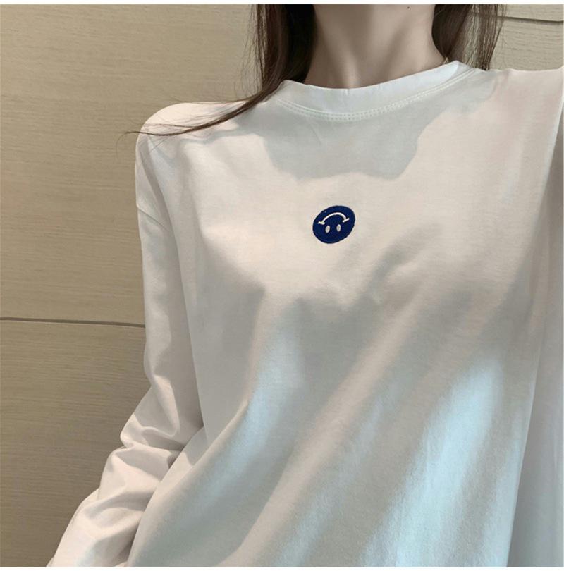 Women's Winter Velvet Layered Embroidered White Top - Korean Style Loose Fit