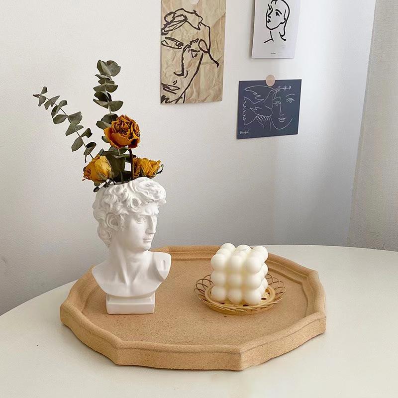 Vaso a forma di testa della statua di David, Decorazione Vaso a forma di busto, Portaspazzole Scultura, Portaspazzole per trucco, Portapenne Scultura Fioriera