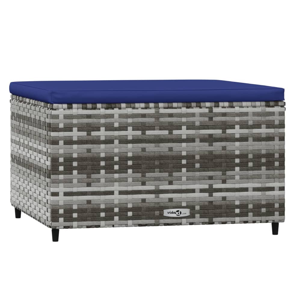 Garden Footstool with Cushions 2 pcs Grey Poly Rattan