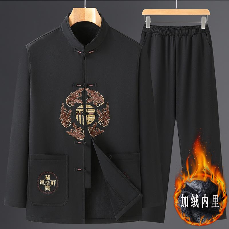 

Mid-autumn and winter velvet jacket men s clothing medium and old casual Tang clothing red suit embroidery embroidery Tang clothing 39 (weight 95-57.5 kg)