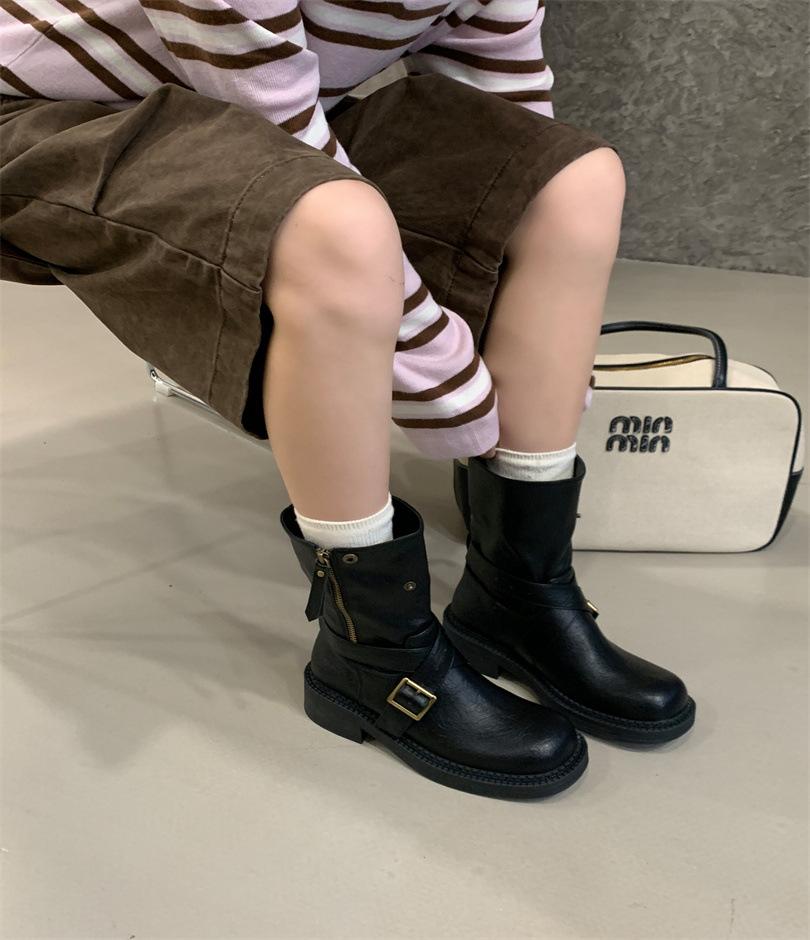 Retro British style round head belt buckle Martin boots women's 2025 autumn and winter new soft-soled versatile Chelsea short boots