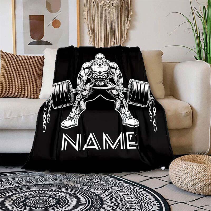 Muscular Man Lifting Weights Customize Your Name Blanket Warm Comfortable Soft Blanket For Chair Office Sofa Bed Sofa Office Camping Suitable For