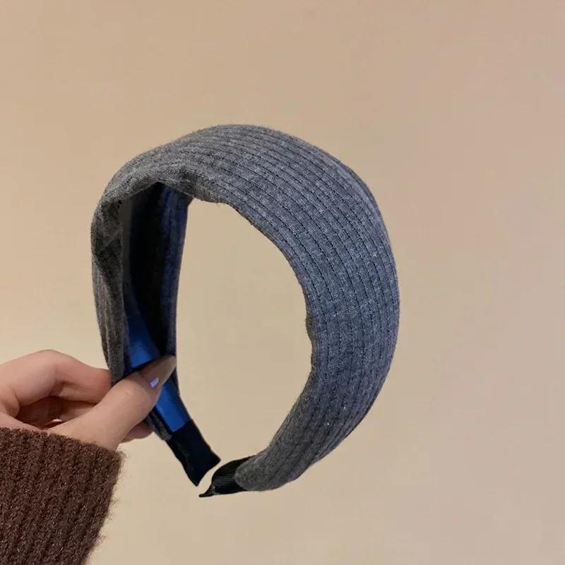 

Новые винтажные вязаные тканевые повязки на голову для женщин, однотонные, с широкой полоской, повязка для волос с высоким верхом, нескользящие, элегантные аксессуары для волос светло-серый