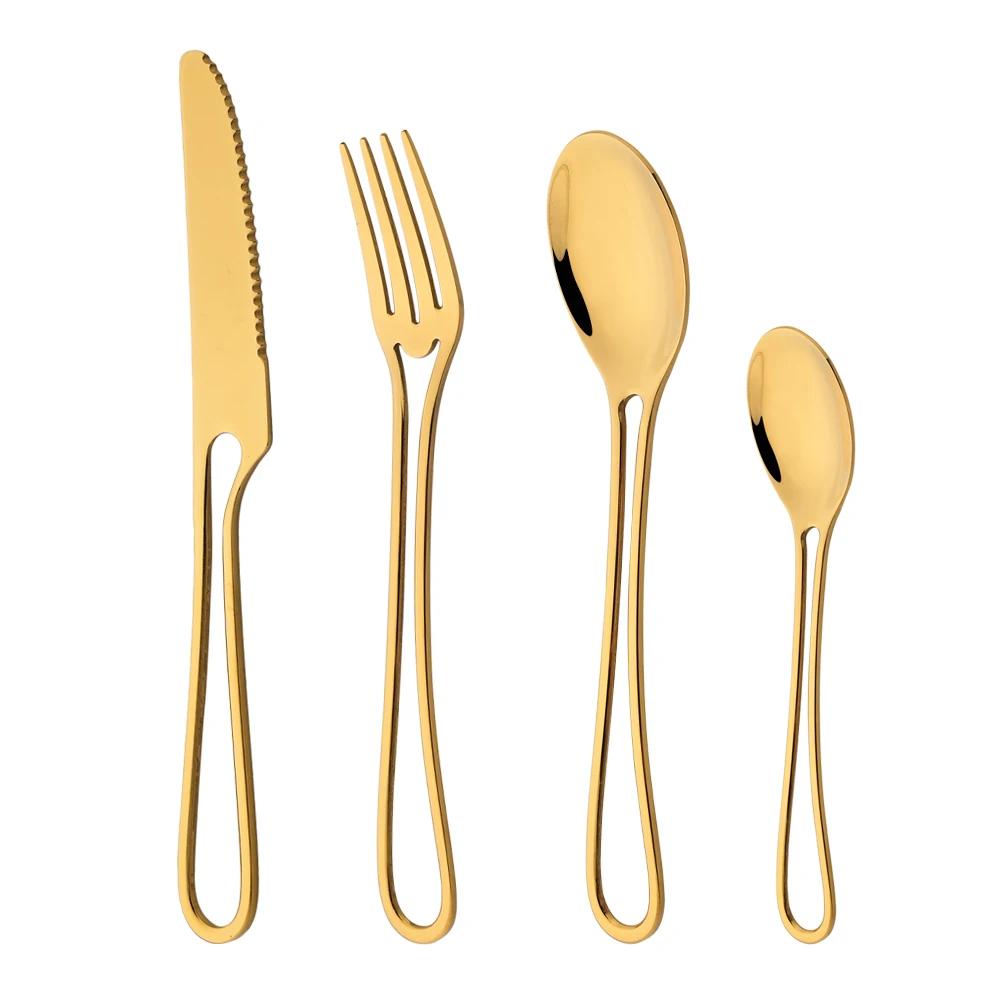 4Pcs Rose Gold Dinnerware Set Knife Fork Coffee Tea Spoon Cutlery Set Stainless Steel Tableware Western Home Kitchen Flatware
