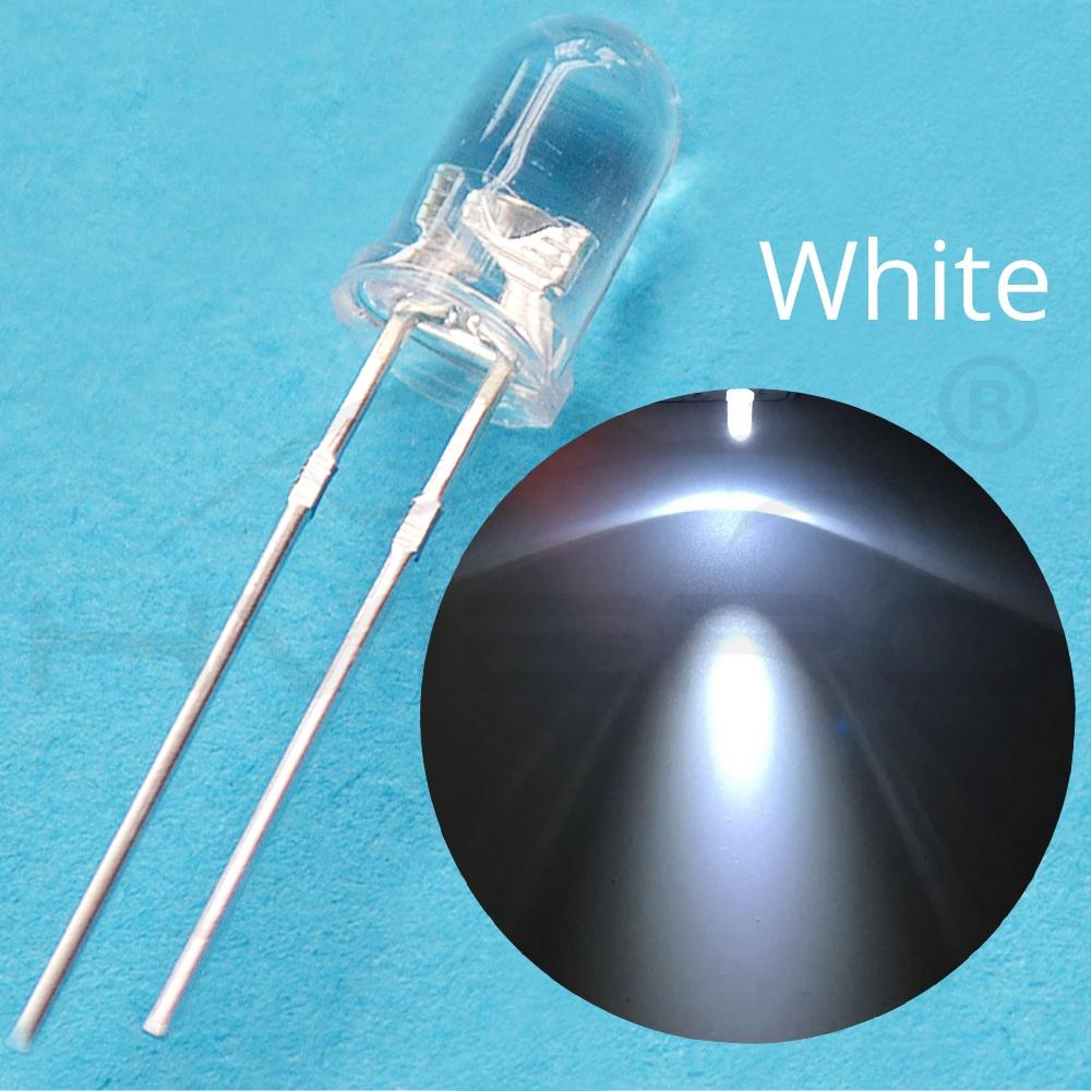 100Pcs White Blue Red Yellow Green 5mm 3mm Round LED Assortment Kit Ultra Super Bright Light Emitting 6000-6500k Diode Bulb Lamp