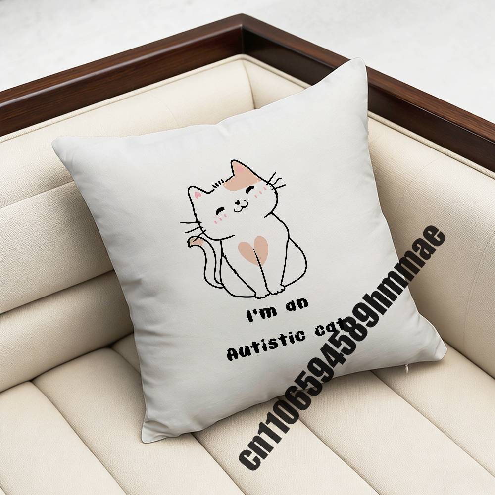

For Autistic Cat Autism Puzzle Throw Pillow Case Sham 45x45cm 40x40cm Square Car Pillowcase Pad Cushion Cover 30x30cm