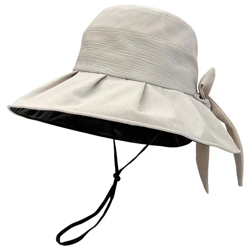 Women's Summer Panama Sun Hat with Bow UV Protection Big Brim Face Sunscreen Bucket Cap for Outdoor Activities