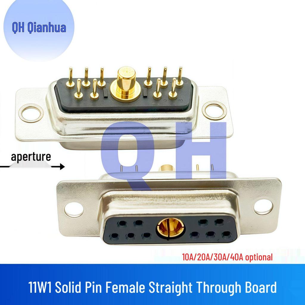 11W1 Male-Female Gold-Plated Solder Plug: High Current, 180° Straight Pin Connector