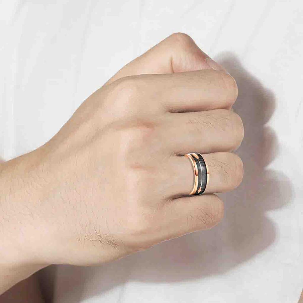 Fashion 8mm Arrow Pattern Stainless Steel Rings For Men Rose Gold Color Brushed Men Rings Wedding Band Jewelry