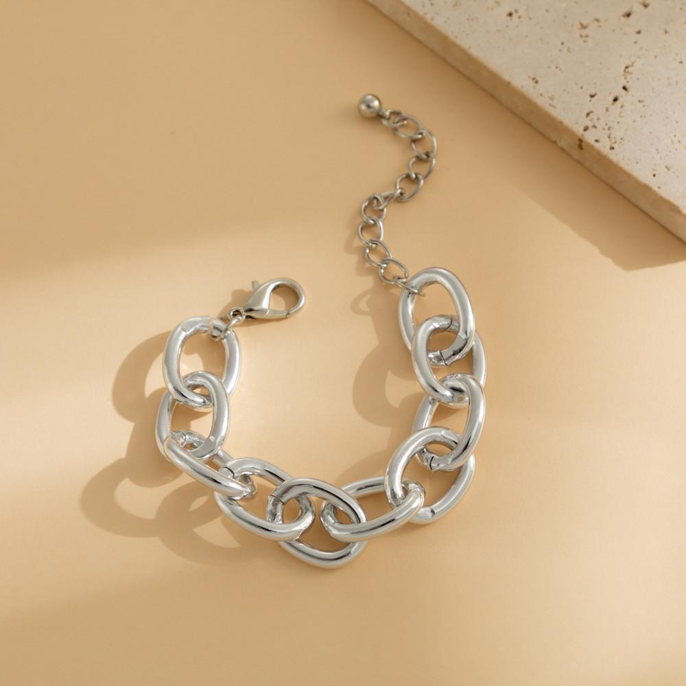 Layered Aluminum Stylish Chain Necklace With Geometric Metal Lock For Women