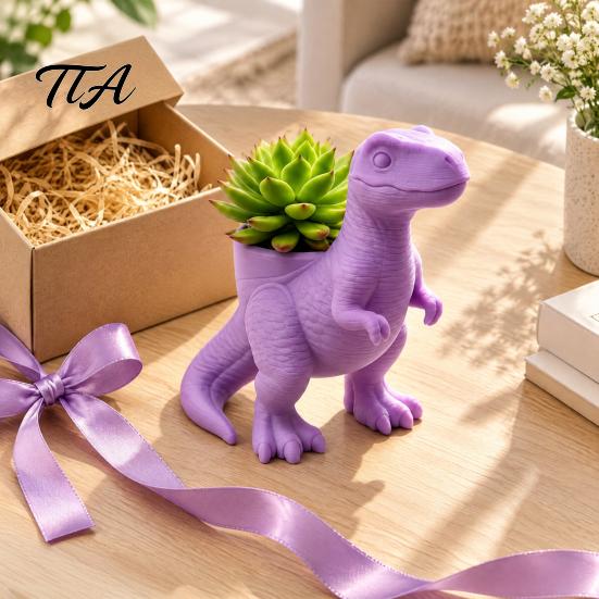 Flower Pot Decoration 3D Printed Dinosaur Planter Pot, Tyrannosaurus Rex Flowerpot for Succulents and Shape Holder Small Plants, Decorative