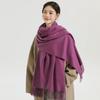 Womens Solid Color Wool Scarf With Fringe Winter Warm Shawl Mens Lightweight Cashmere-Blend Wrap Korean Style