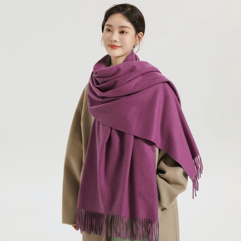 Womens Solid Color Wool Scarf With Fringe Winter Warm Shawl Mens Lightweight Cashmere-Blend Wrap Korean Style