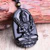 Vintage Retro Buddha Black God Rhinestone Obsidian Pendant Necklace Chain Unisex Men Women Fashion Gothic Amulet Talisman Jewelry Party Gift