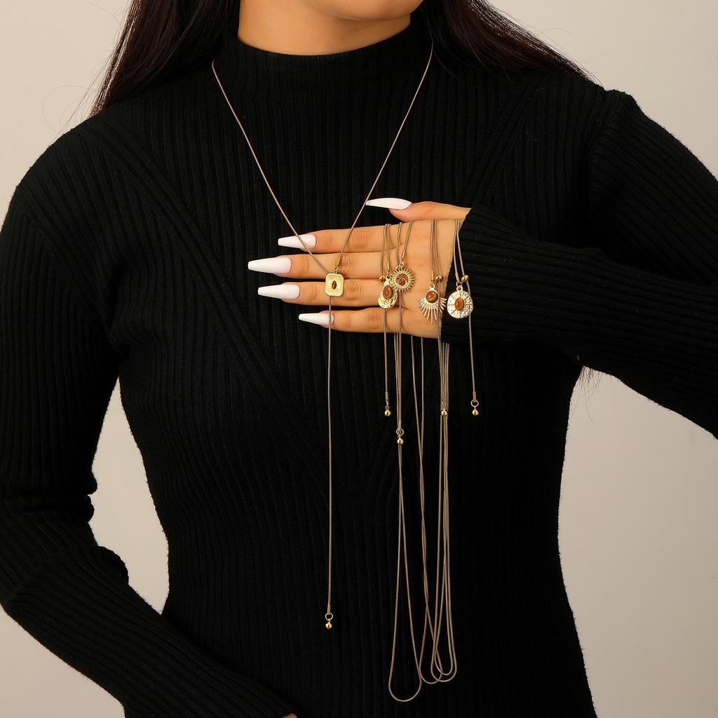 Collana Giraso Dorato Occhio di Tigre per Donna - Catena Retro per Maglione con Accessori Estrabili Melange
