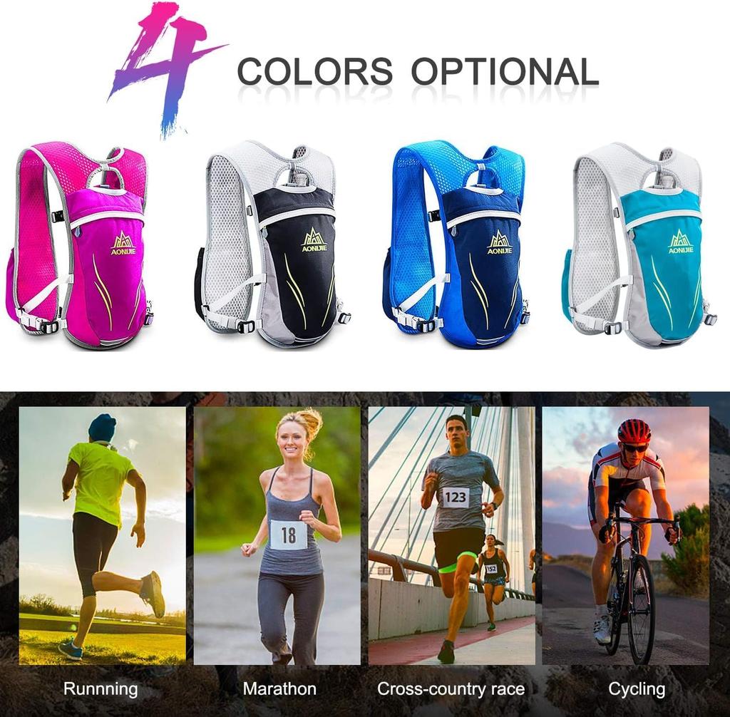 HEARTST Running Bag Marathon Backpack Daypack Lightweight Breathable Waterproof Reflective Hydration Bag Backpack 500ml Water 5.5L (Blue + Bottle)