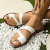 Fashion Fashion 2025 Open Toe Women's Slippers Summer New Outdoor Beach Plus Size Metal Decoration Light Comfortable Solid Flat Slippers