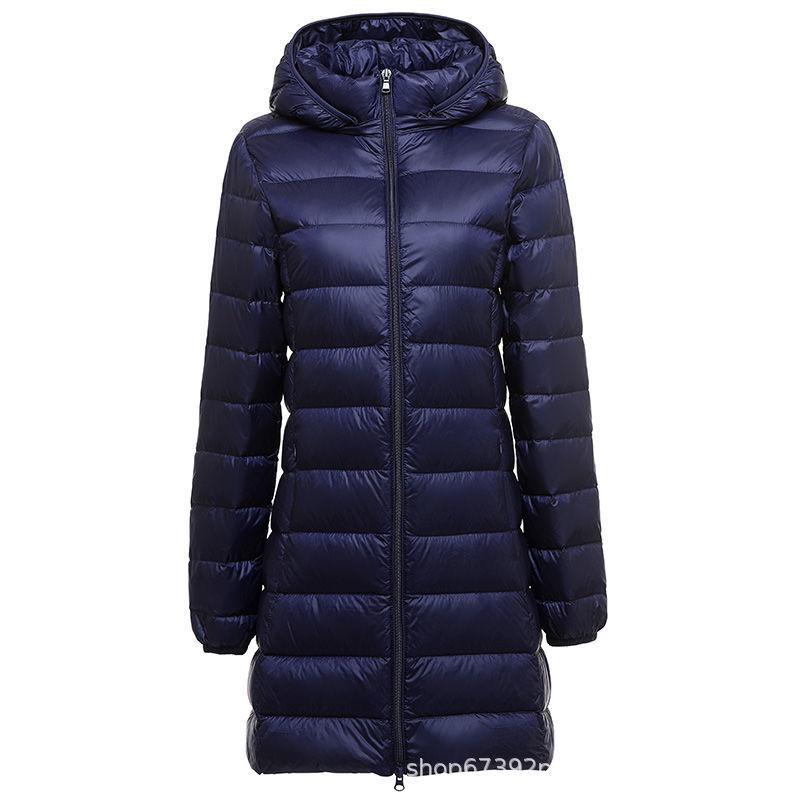 Jachetă de puf de damă ușoară, cu glugă, de lungime medie, cu glugă detașabilă - Palton de toamnă/iarnă la modă, mărime plus