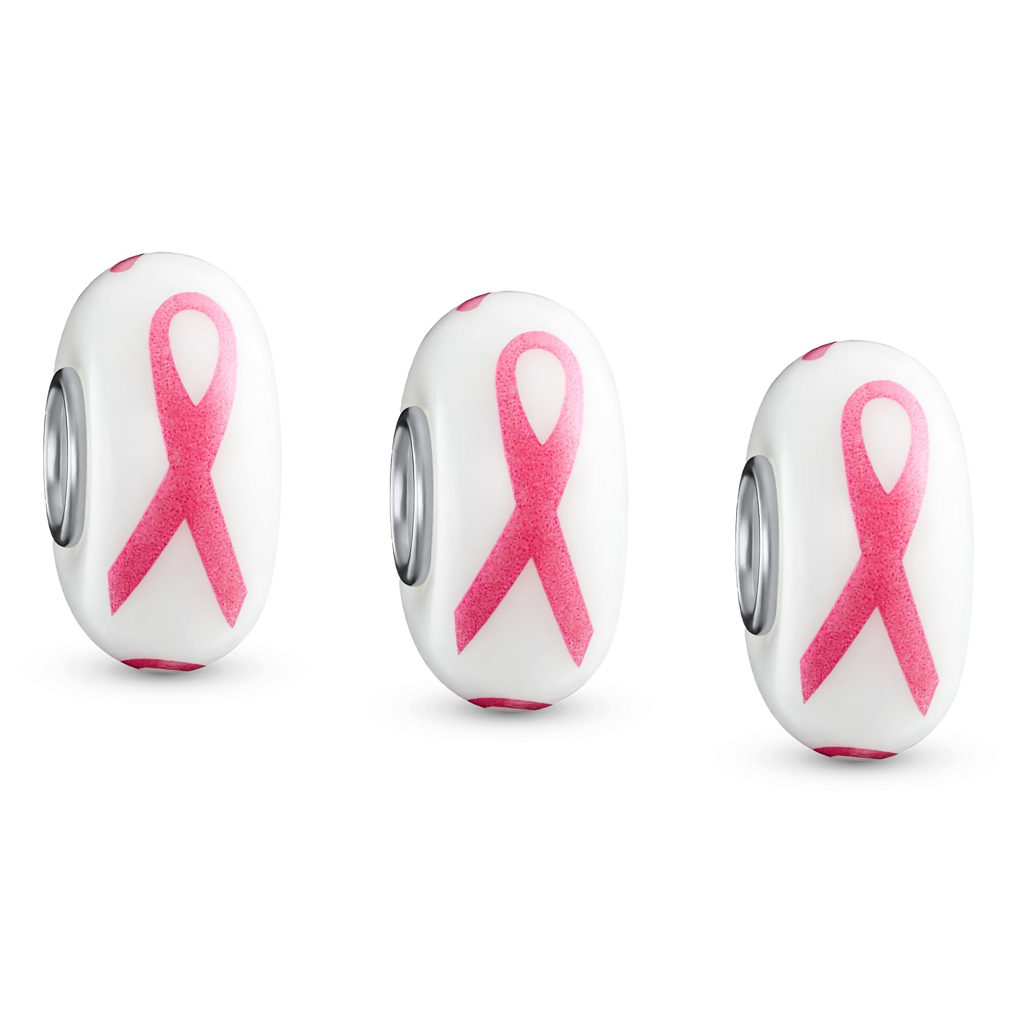 

Strength and Breast Cancer Survivor Pink Ribbon Murano Glass Beads Sterling Silver European Charm Bracelet for Women Hope (.925 Core) - білий