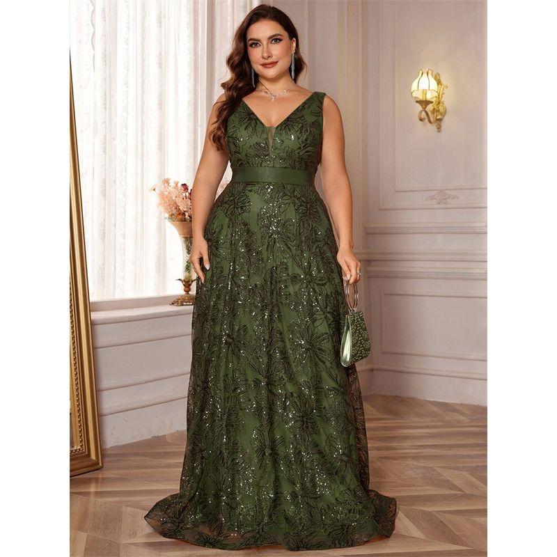 

European and American Plus-Size Formal Dress, Deep V-Neck Sexy Long Dress, Slim-Fit Mermaid Bridesmaid Evening Gown Olive green 0 XL