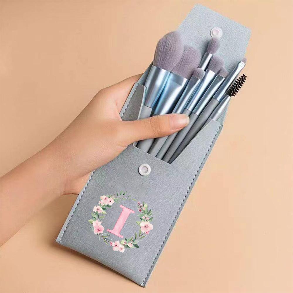 8pcs Makeup Brush Kit with Portable Storage Pouch Multifunctional Beauty Brushes Set Tools 26 Wreath Letters Pattern