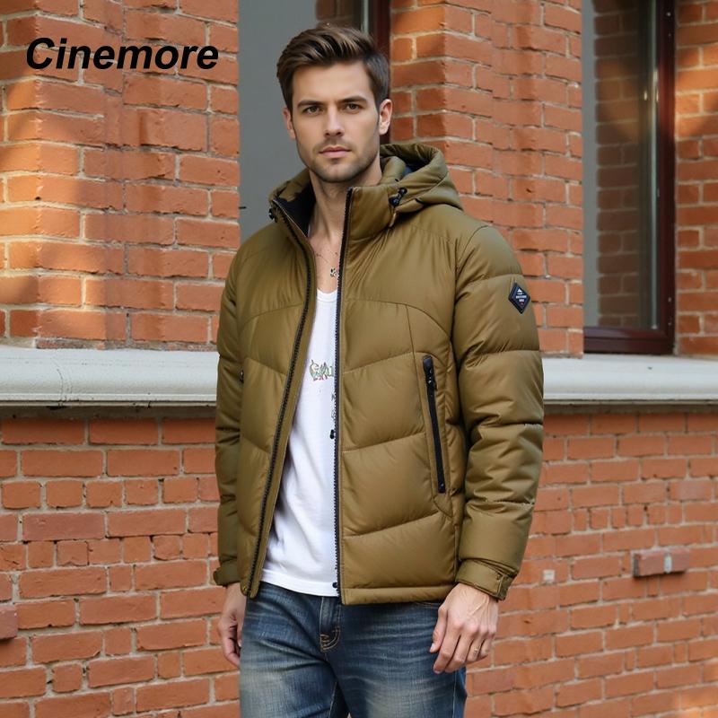 Cinemore 2025 Winter Coat Men's Down Jacket with Pockets, Warm, Drawstring, Hooded, Short Parka Men's 8006