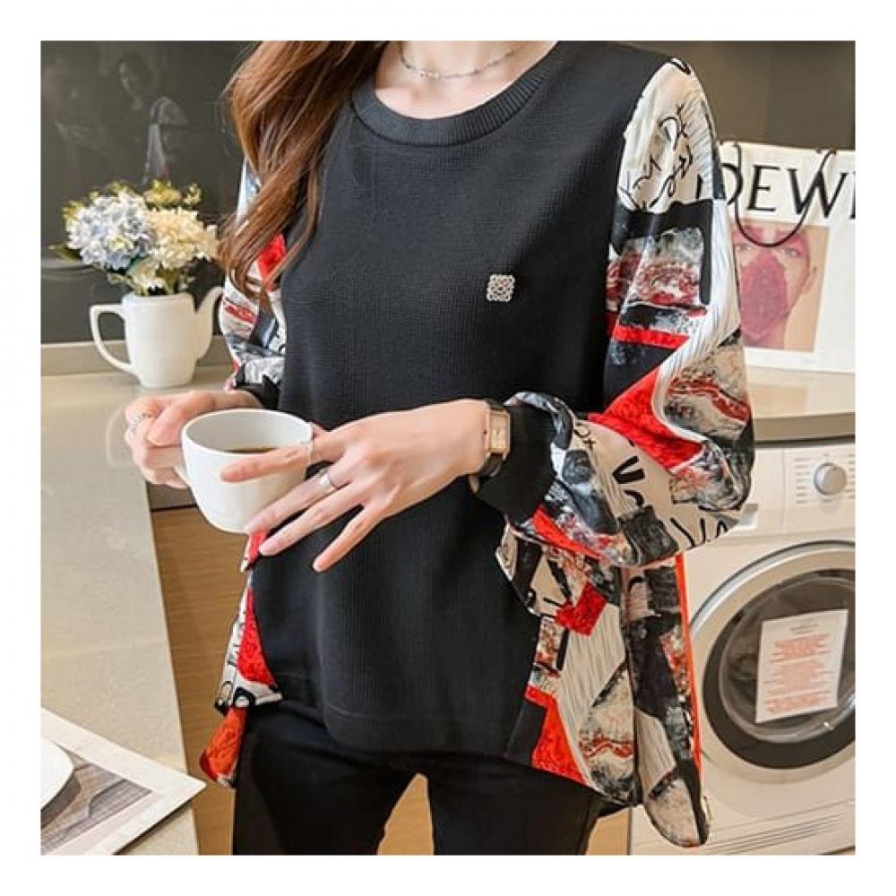 Navava Unisex VinTage PaTTern Round Neck Long Sleeve T shirT nT1374