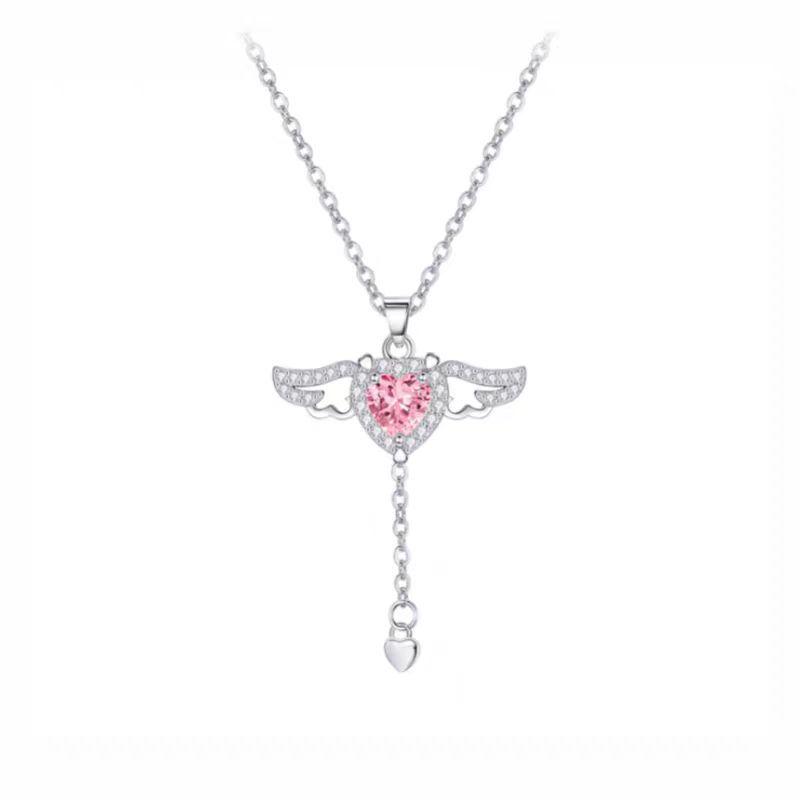 Cupid's Heart S925 Sterling Silver Necklace – Elegant Angel Pendant for Women, Ideal Gift for Girlfriend