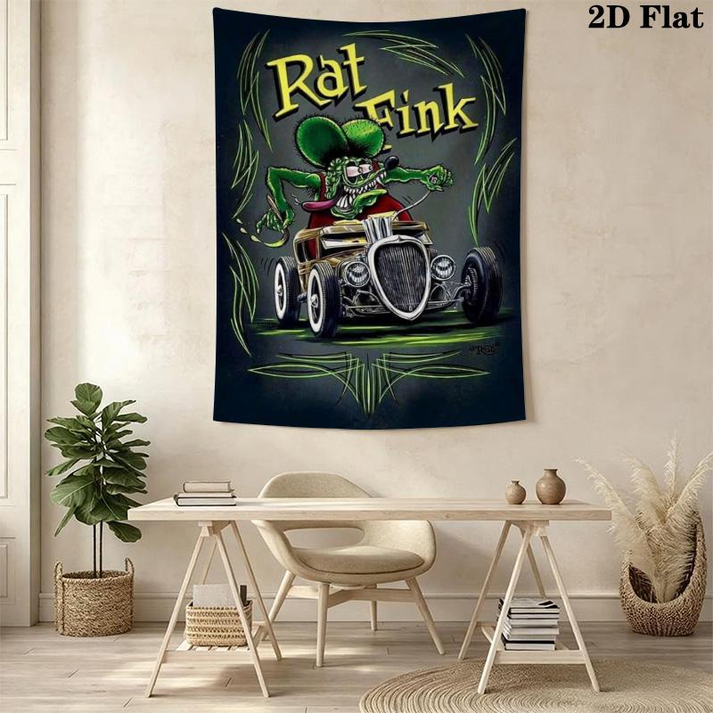 Rat Fink 2D Flat Tapestry Tapestry Wallmounted Background Cloth Work Of Art Wall Decoration Background Wall Hanging Cloth