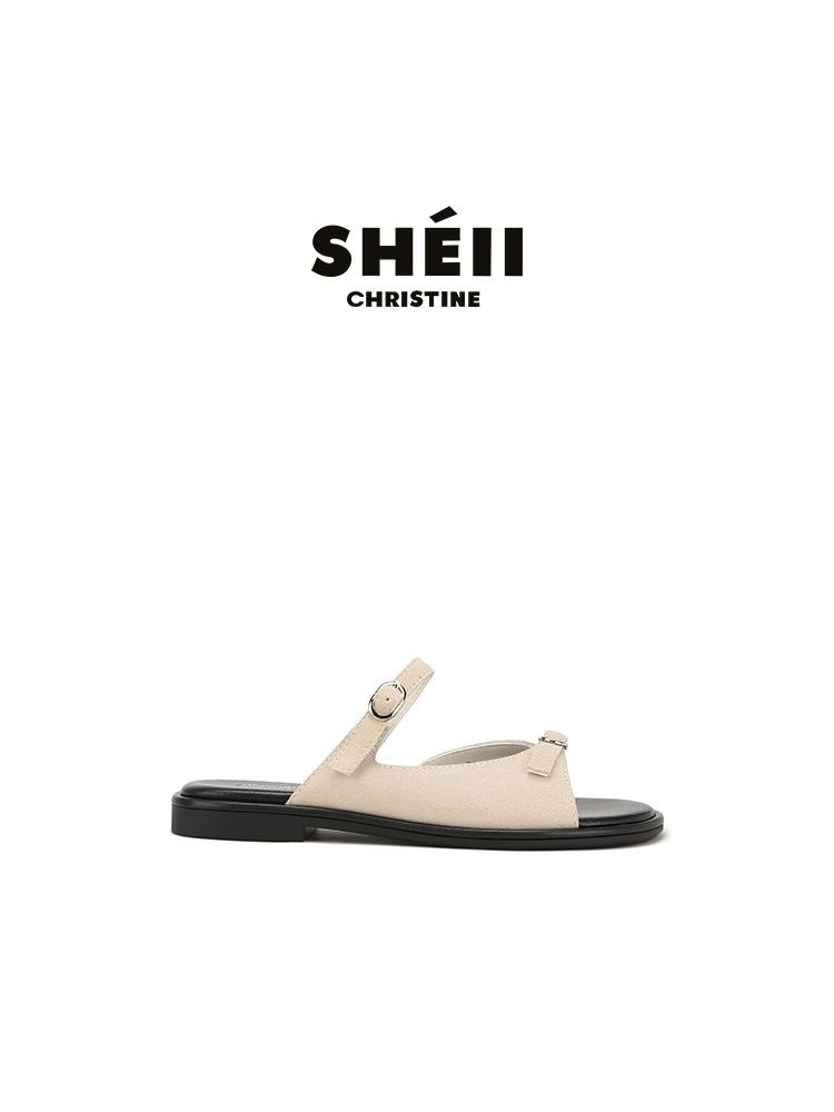 

Sheepskin version~ Su Yinyin small buckle with vacation leisure flat-bottomed slippers women s summer wear beach cool slippers 35