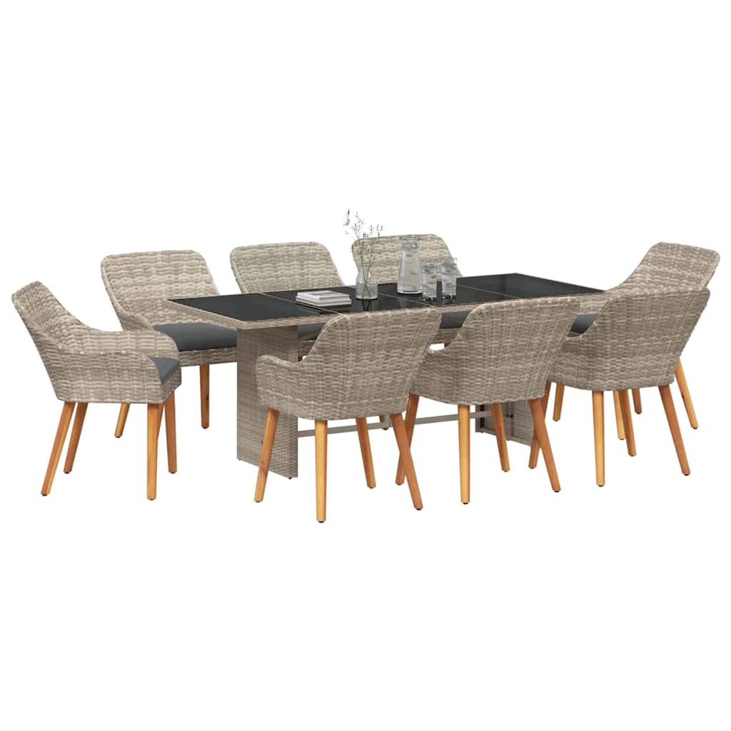 vidaXL Garden Dining Set 9 Pcs Light Grey Poly Rattan