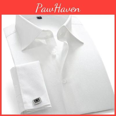 Long Sleeve Size Plus Mens White French Cufflinks Business Shirt