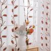 Rod Pocket Design Semi Sheer Curtain Easy Installation Wheat Embroidered Voile Drape Light Filtering for Home Decors