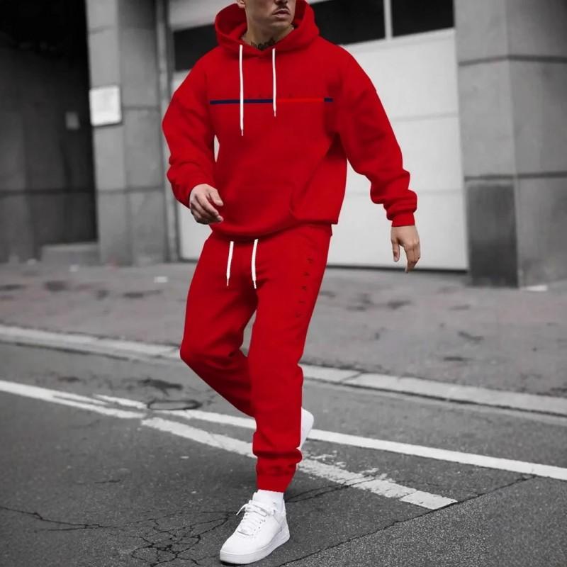 Mens Hooded Oversized Cotton Sweatshirt Set Long Sleeve Top Pants Fall Casual Sportswear
