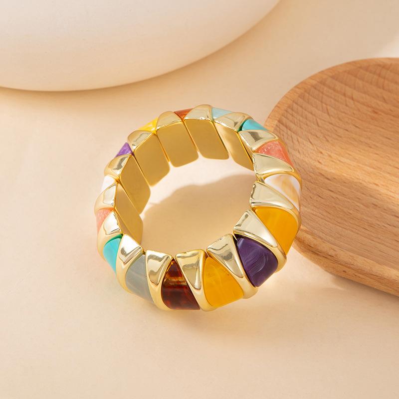 Color Smudged Acrylic Splicing Beaded Elastic Bracelet Exaggerated Bracelet Personalized High-End Jewelry
