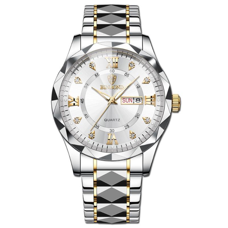 Herrenuhr Wasserdicht Leuchtende Uhr Rhombus Spitze Glas Doppelkalender Trend Freizeit Uhr Herren