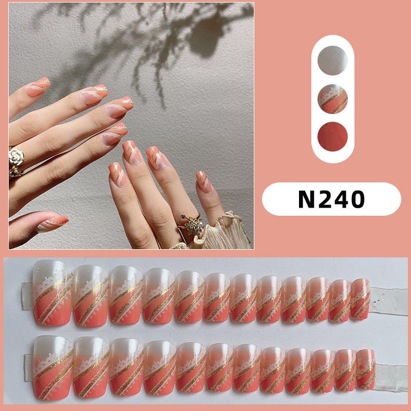 

Gradient Orange Gold Glitter Removable Wearable False Nails - Finished Manicure Patches