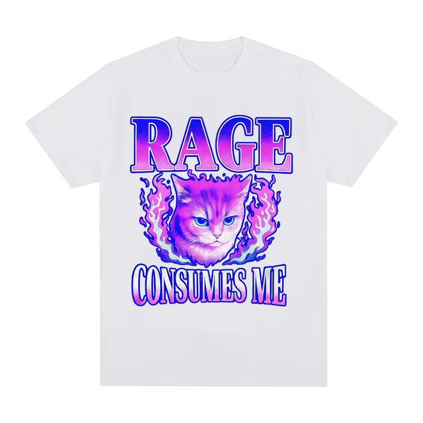 Wut verzehrt mich Katze Wütende Katze Retro Typografie Lustige Grafik T-Shirts Unisex Damen Vintage Ästhetik Baumwolle Kurzarm T-Shirts
